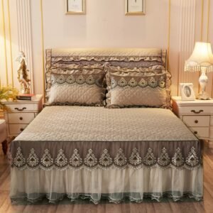 Elegant Beige Lace Embroidered Bedding Set