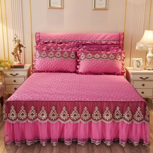 Elegant Beige Lace Embroidered Bedding Set - Image 2