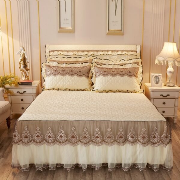 Elegant Beige Lace Embroidered Bedding Set - Image 4